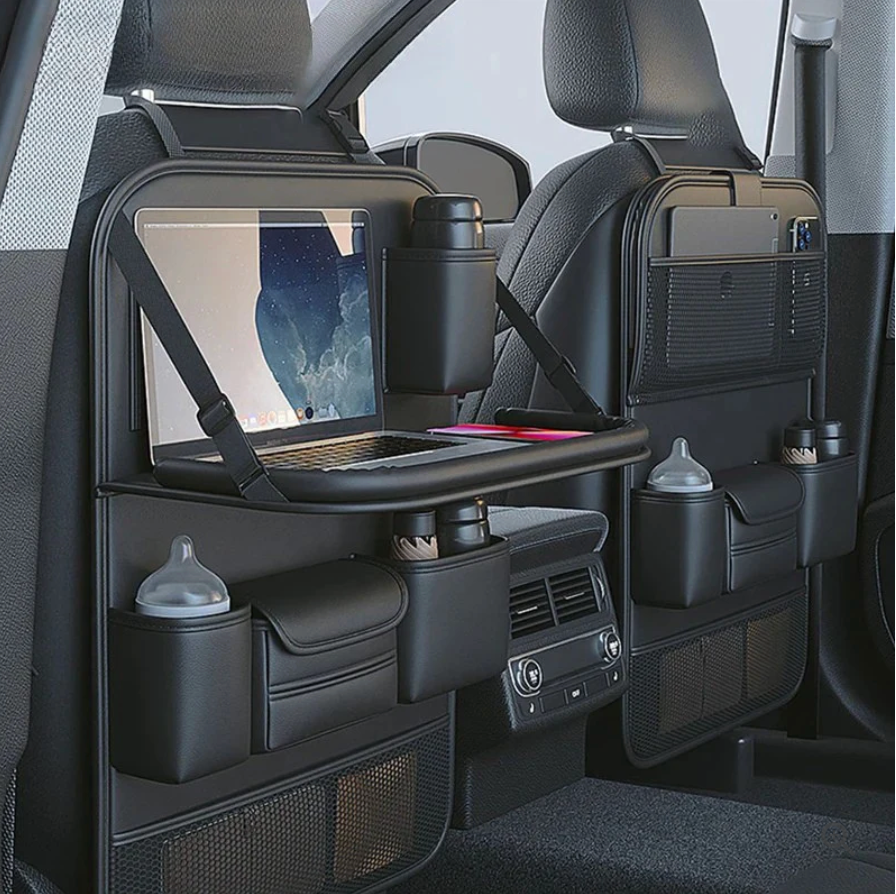 Elite PU Leather Car Seat Organizer – Foldable Dining & Work Tray