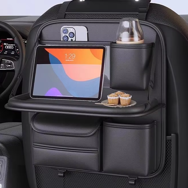 Elite PU Leather Car Seat Organizer – Foldable Dining & Work Tray