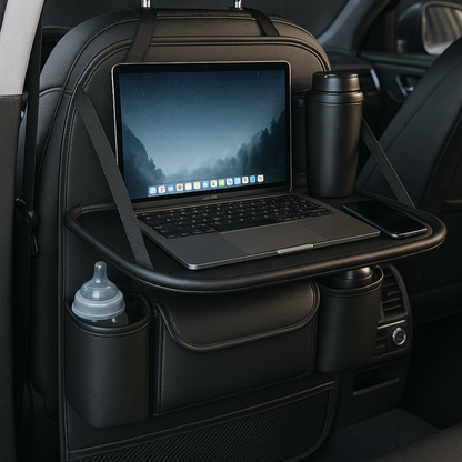 Elite PU Leather Car Seat Organizer – Foldable Dining & Work Tray