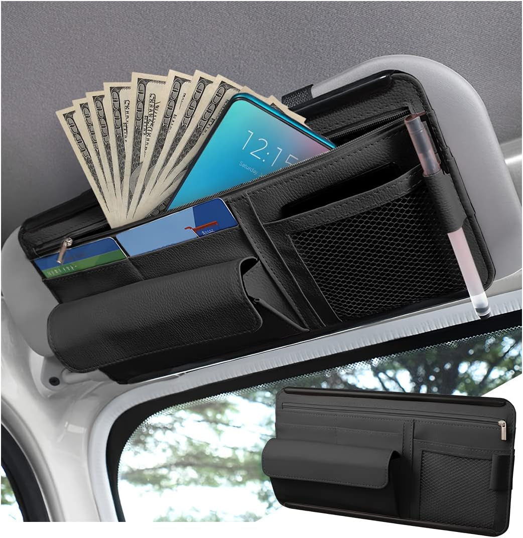 Multi-Pocket Leather Visor Organizer